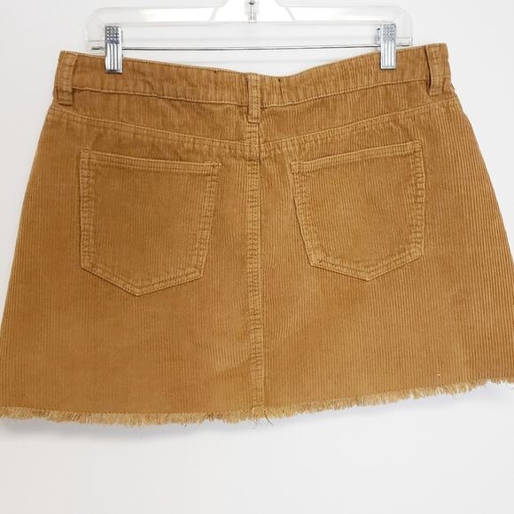 INDIGO Rein Golden Brown  Corduroy mini skirt size 13/30 button fly raw hem - Picture 5 of 9